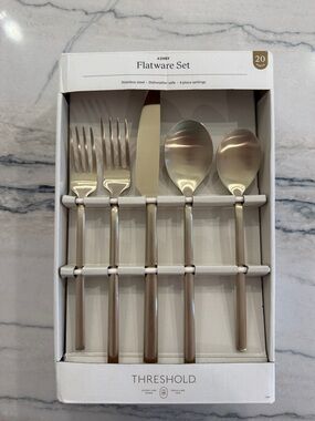 NEW Threshold Ashby Champagne Stainless Steel 20-Piece Flatware Set